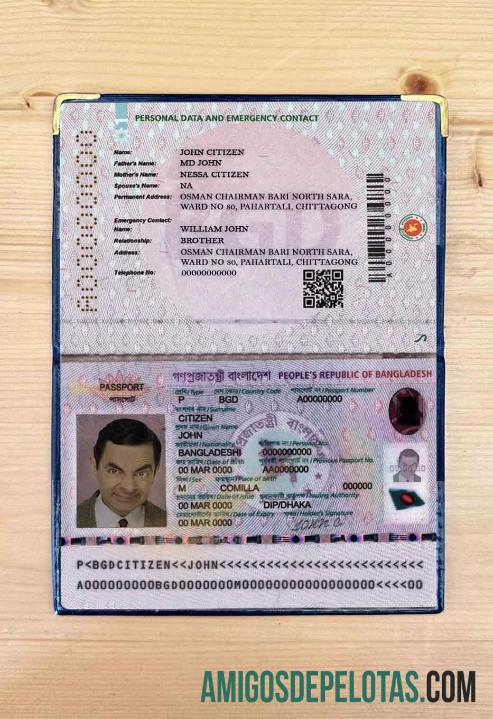 Visual fotográfico do presente do passaporte E de Bangladesh 2020 amostra